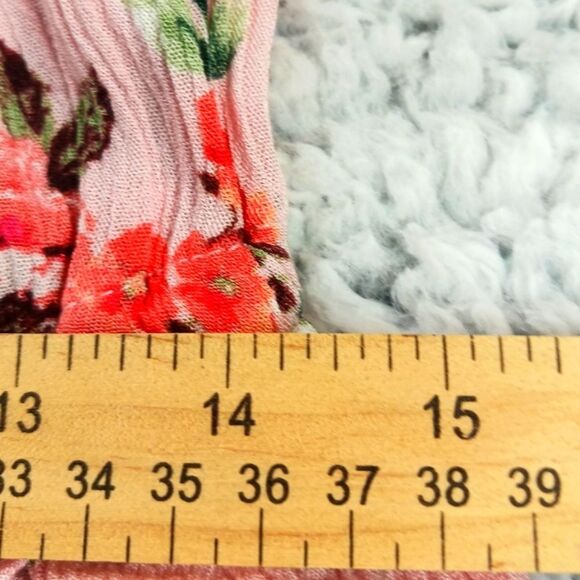 Bongo Floral Romper Smock Neckline+Waist 2 Pocket 100% Rayon Women's Large. Pink - Picture 8 of 11